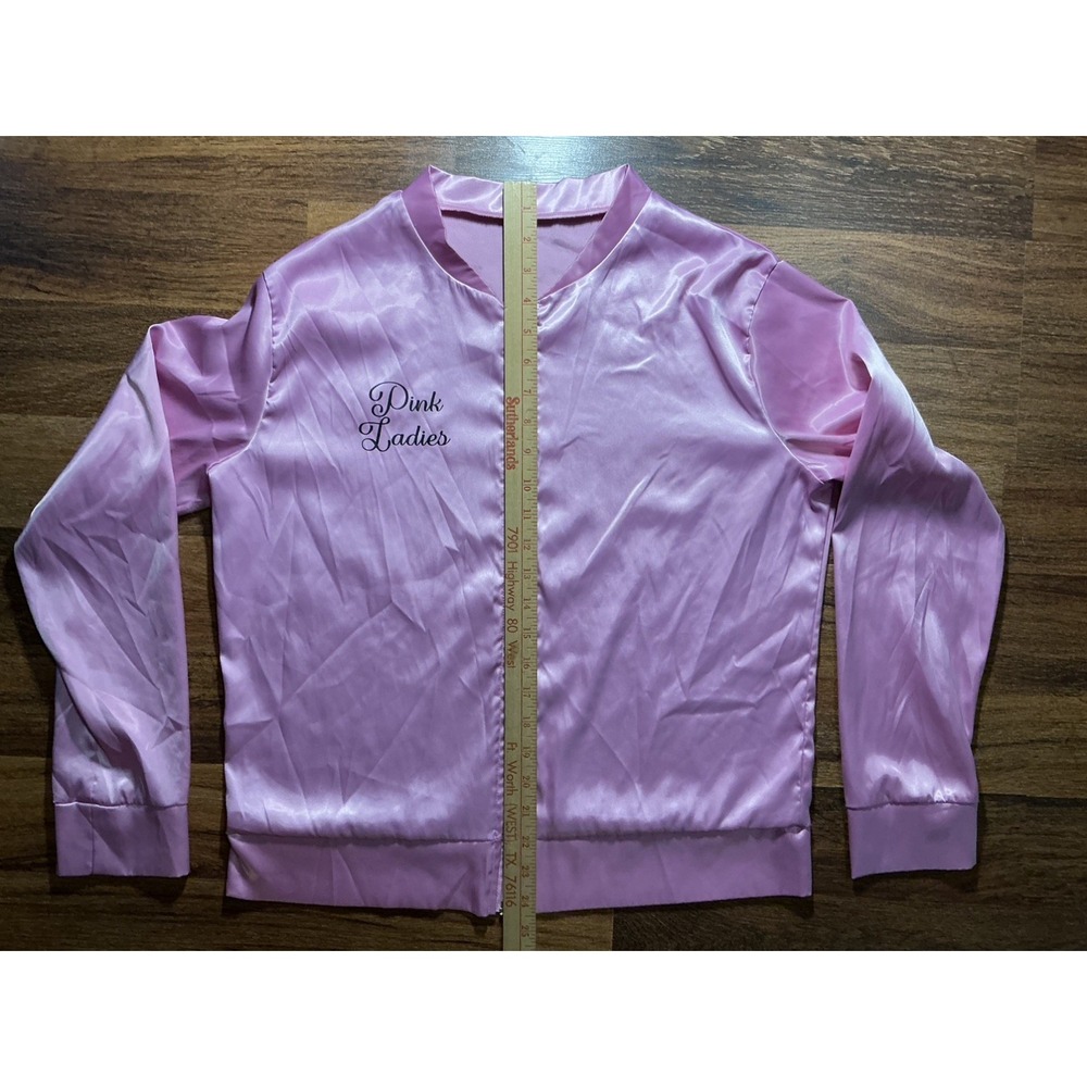Grease Pink Ladies Costume Jacket Satin Pink Womens Size Medium Zip Up Bomber